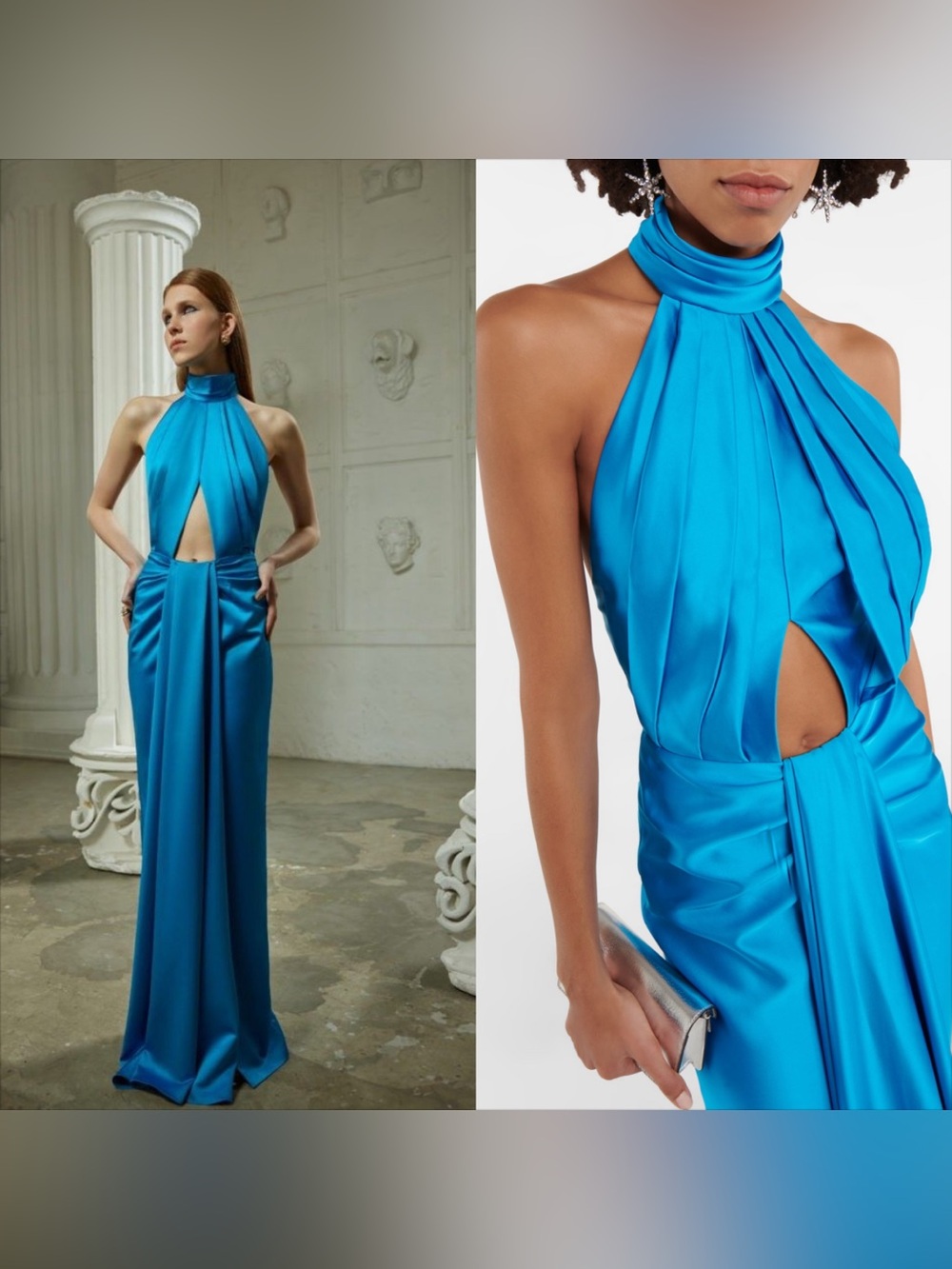 Rasario cutout halterneck drapped satin maxi dress white bridal gown